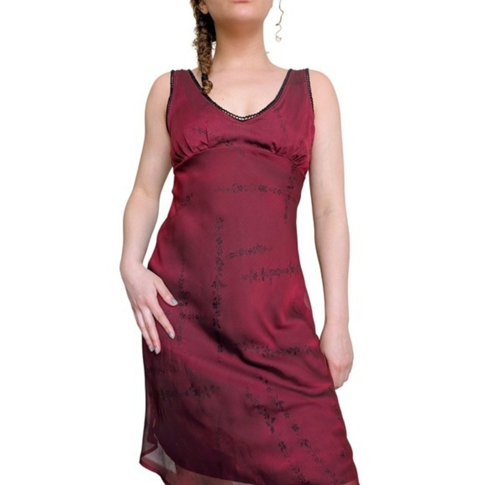 Vintage Guess 90s Whimsigoth Vampy Burgundy Floral Empire Waist Dress